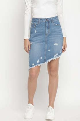 comfort above knee denim women's casual wear skirt - blue