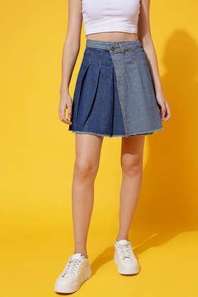 comfort above knee denim women's casual wear skirt - mid blue