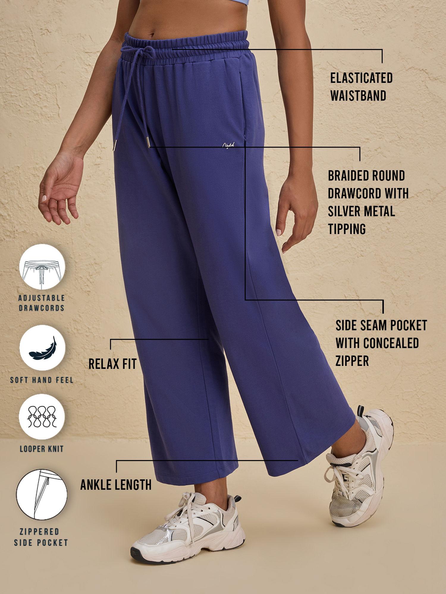 comfort cotton french terry straight leg lounge track pants-nyle606-blue