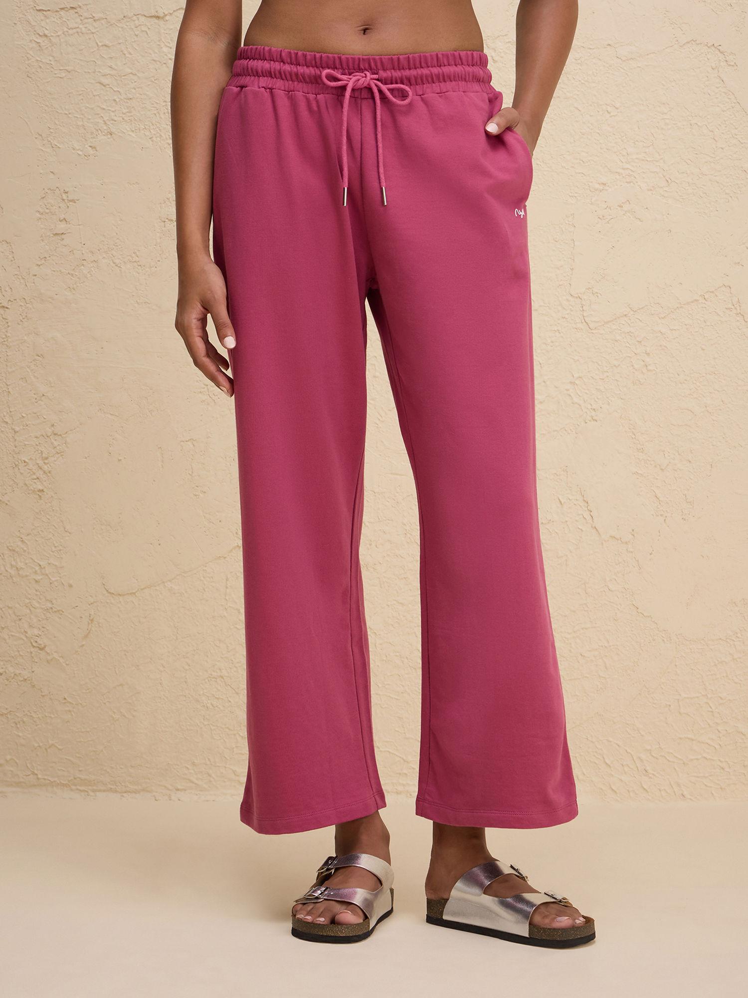 comfort cotton french terry straight leg lounge track pants-nyle606-grape