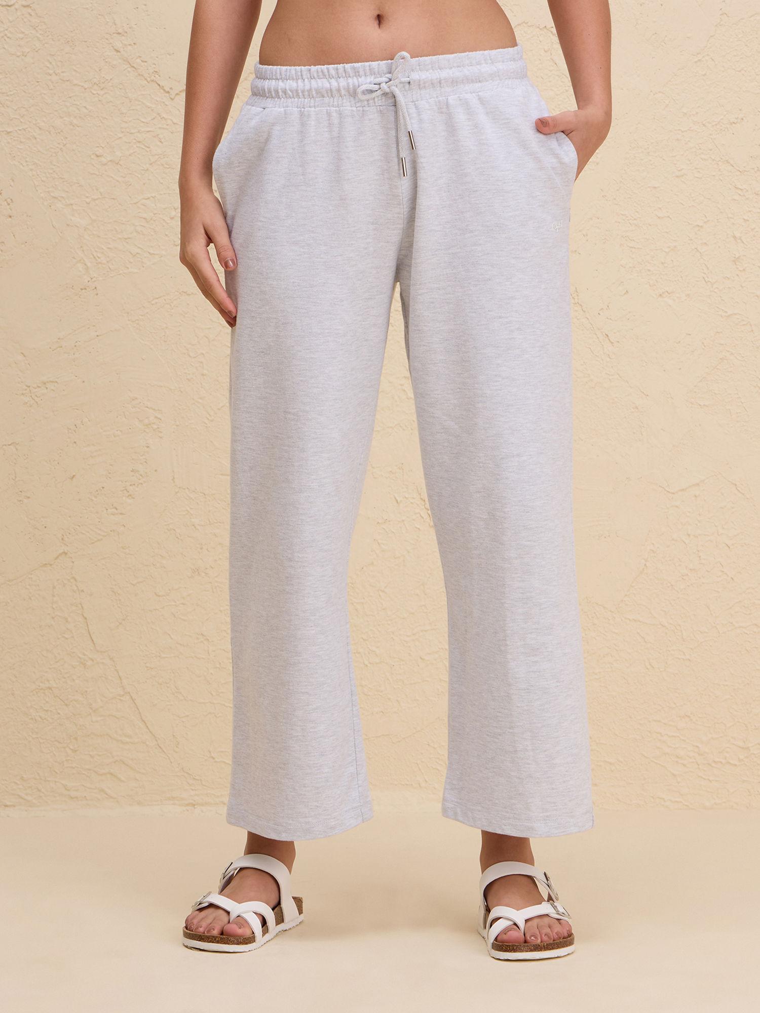 comfort cotton french terry straight leg lounge track pants-nyle606-grey melange