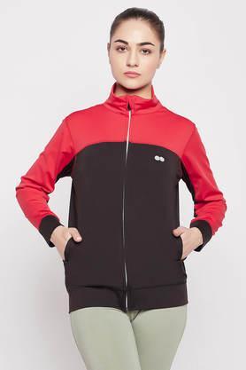comfort-fit active jacket in black with red panels - black