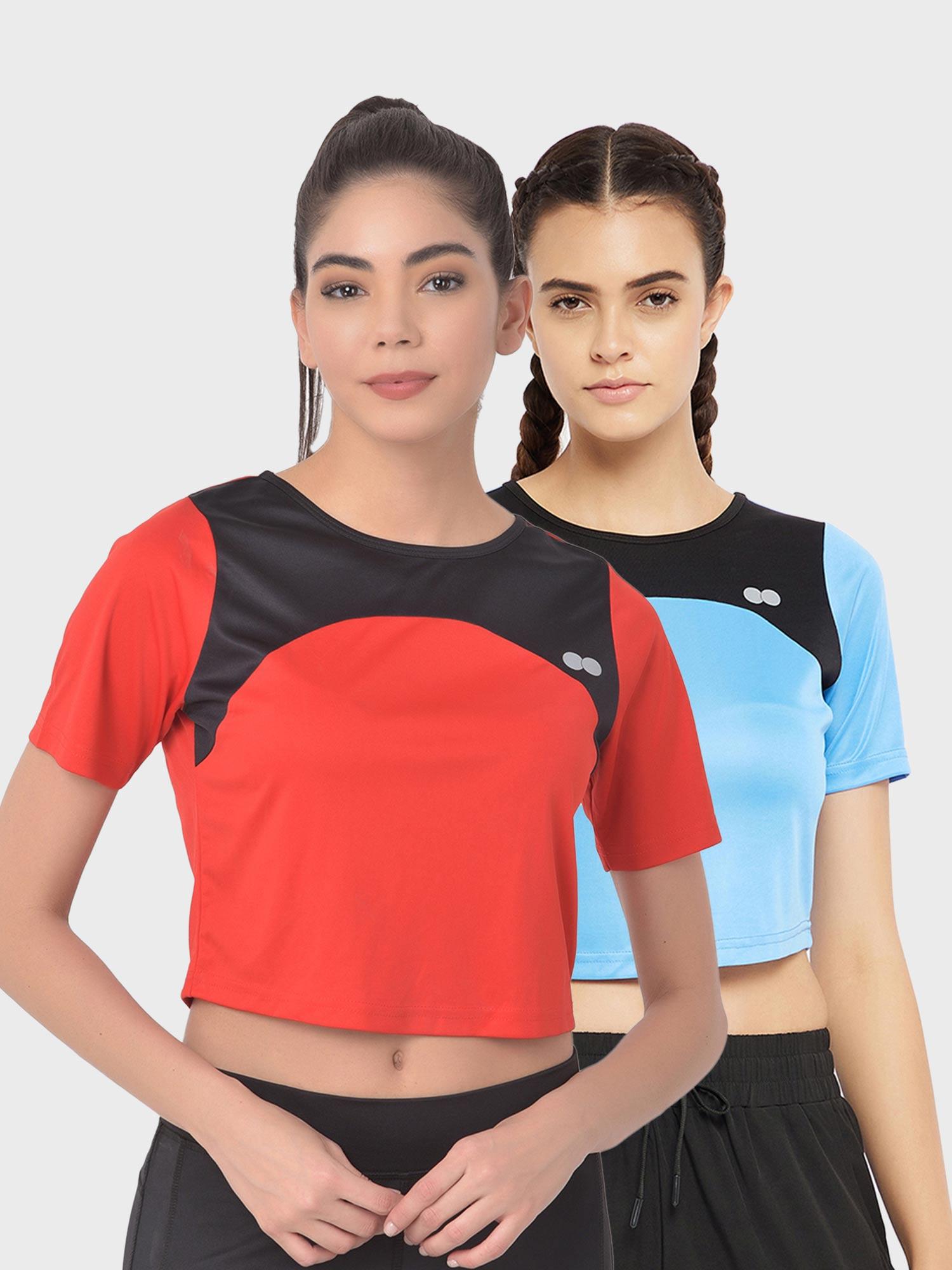 comfort fit active cropped t-shirt with yoke panel multi-color (pack of 2)