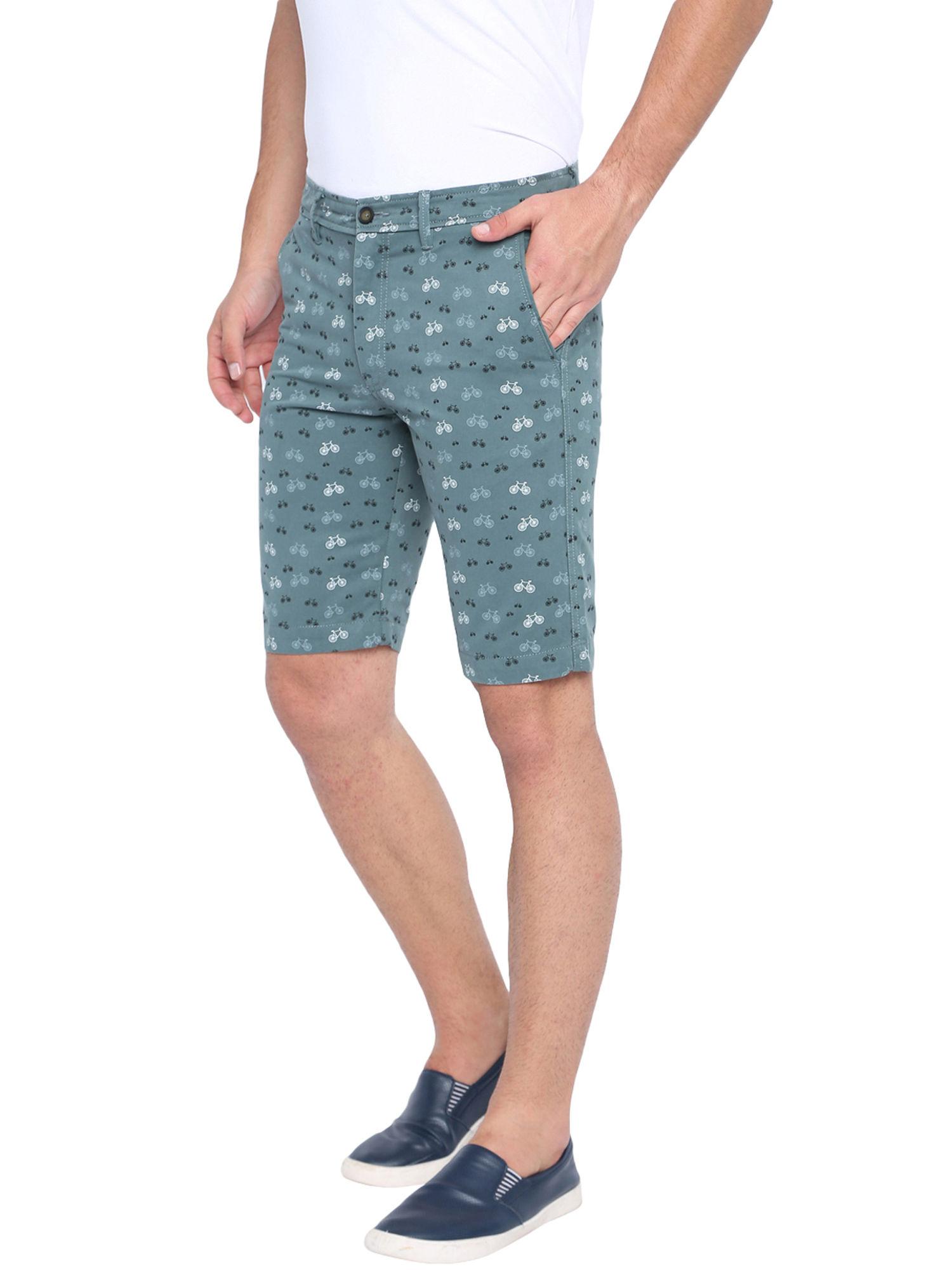 comfort fit blue saphire printed cotton shorts