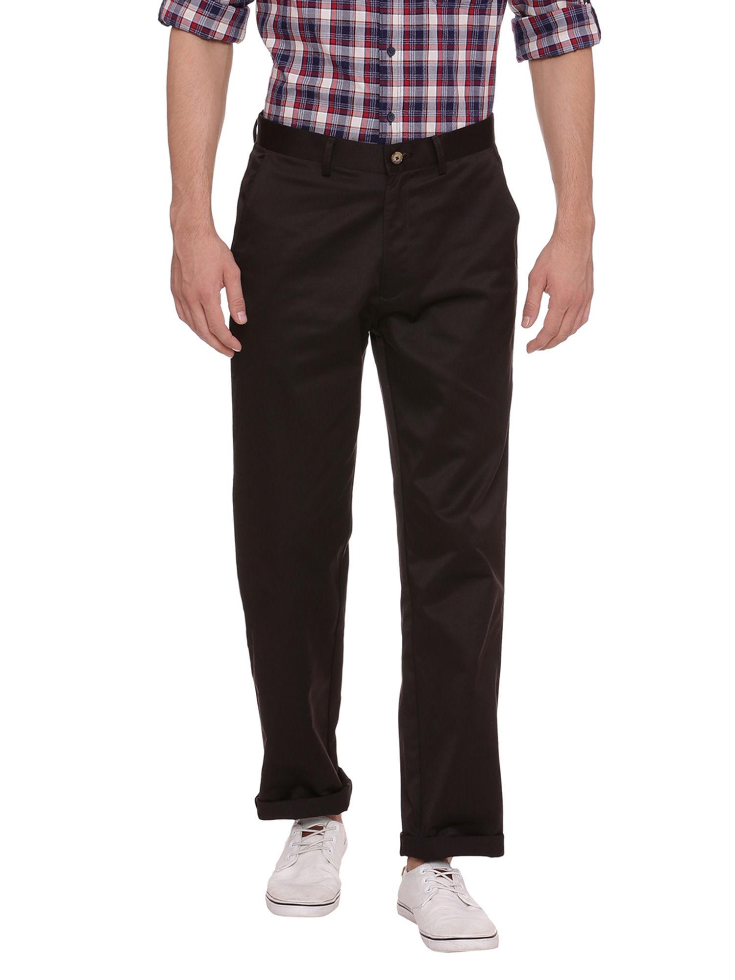 comfort fit coffee satin weave poly cotton trousers