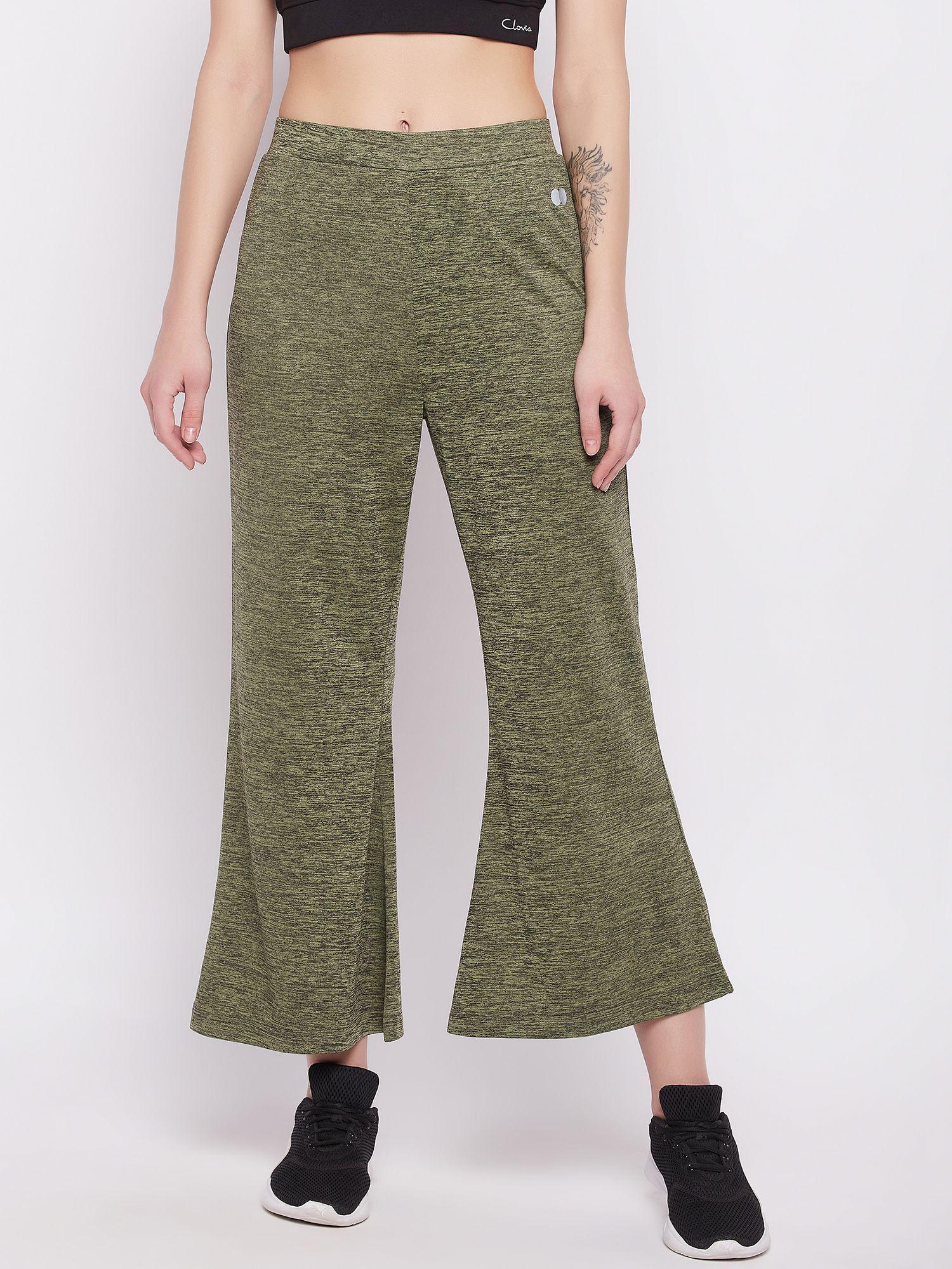 comfort fit flared active pants in green melange