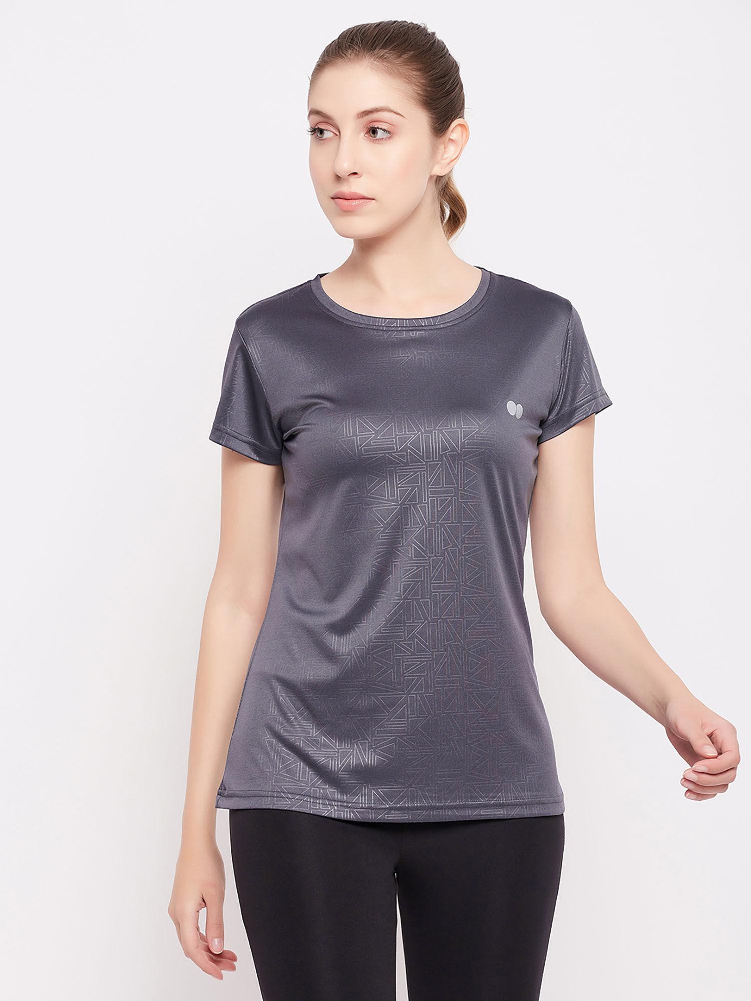 comfort fit geometric print active t-shirt - dark grey