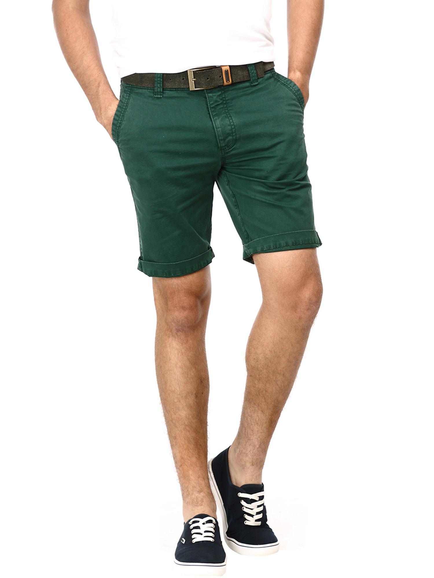 comfort fit green garment dyed knee length shorts