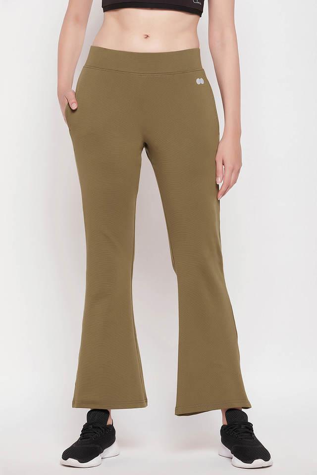 comfort fit high-rise flared yoga pants in olive green with side pockets