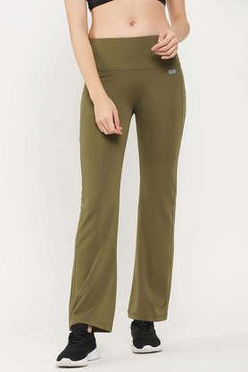 comfort-fit high waist flared yoga pants in olive green with side pocket - green
