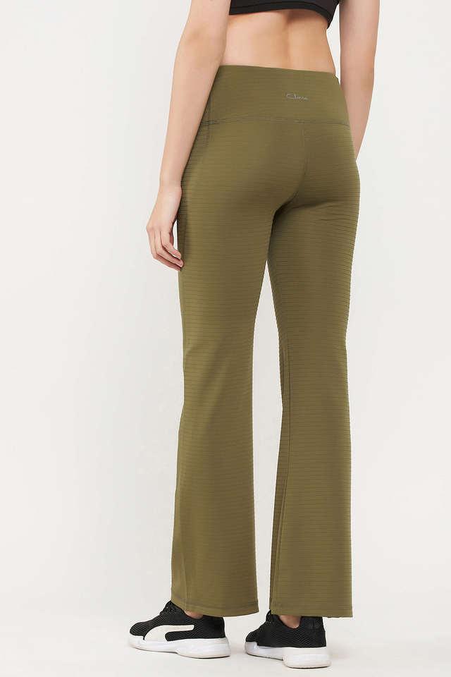 comfort-fit high waist flared yoga pants in olive green with side pocket