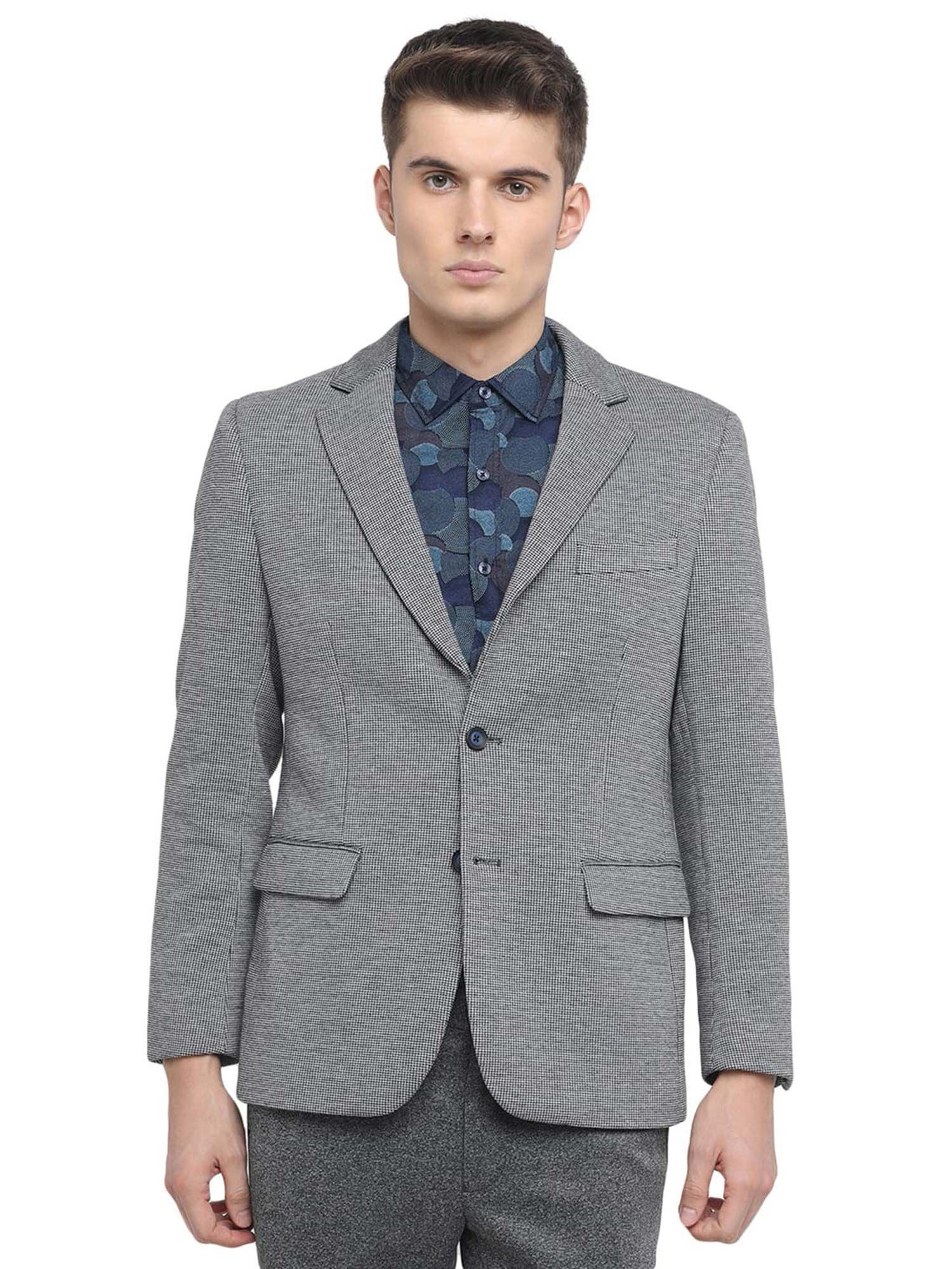 comfort fit stretch grey 2 button knit blazer