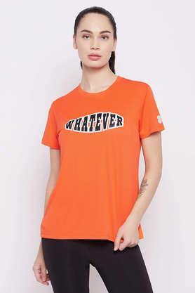 comfort fit text print active t-shirt in orange - orange