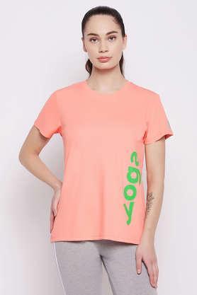 comfort fit text print active t-shirt in peach colour - peach