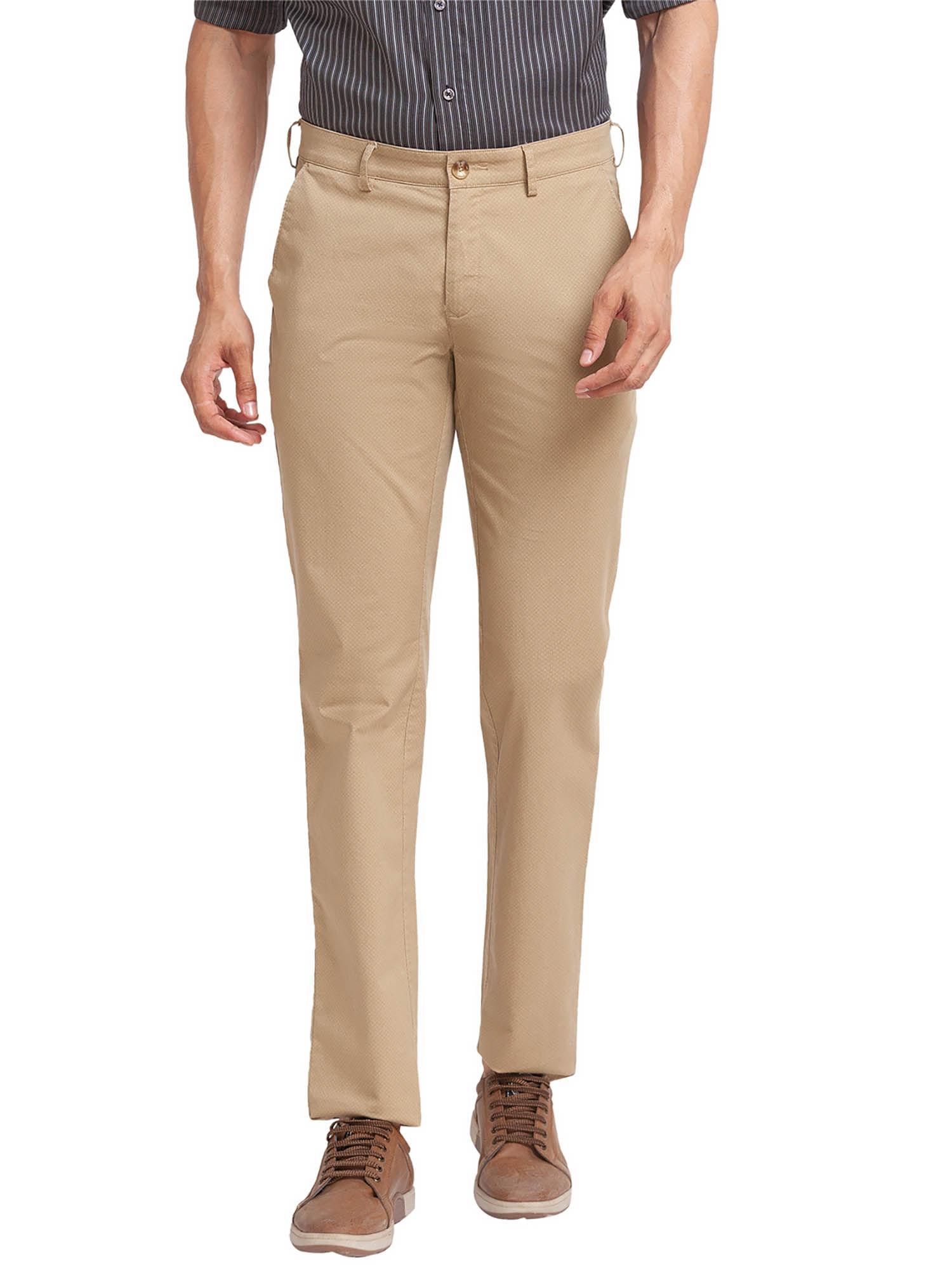 comfortable fit printed brown trouser