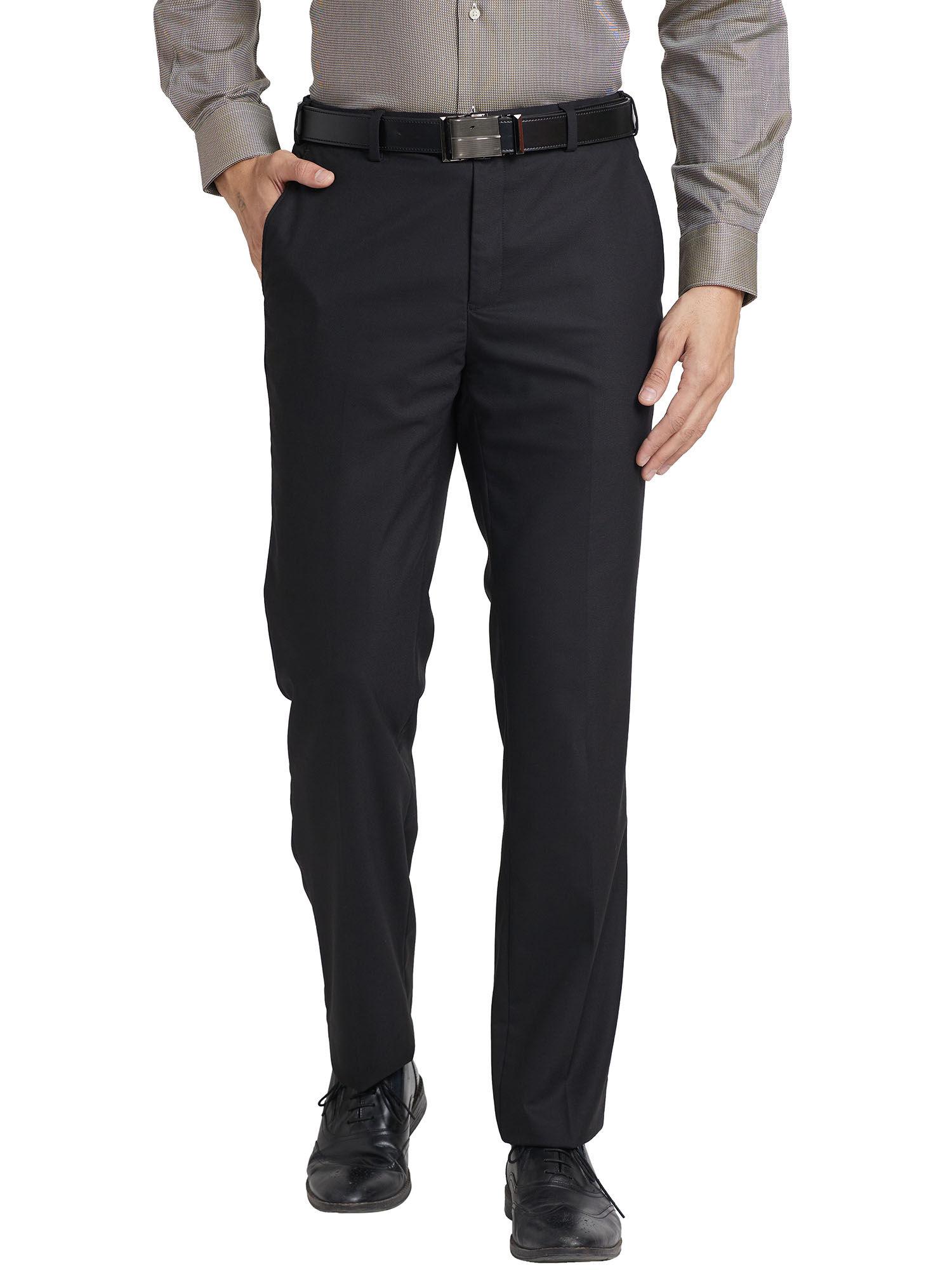 comfortable fit solid black trouser