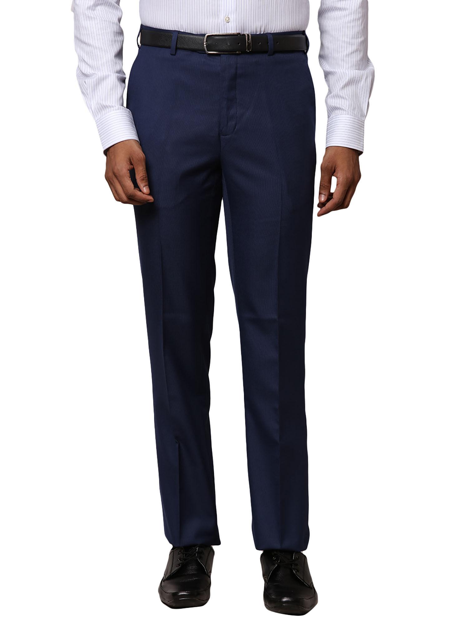 comfortable fit solid blue trouser