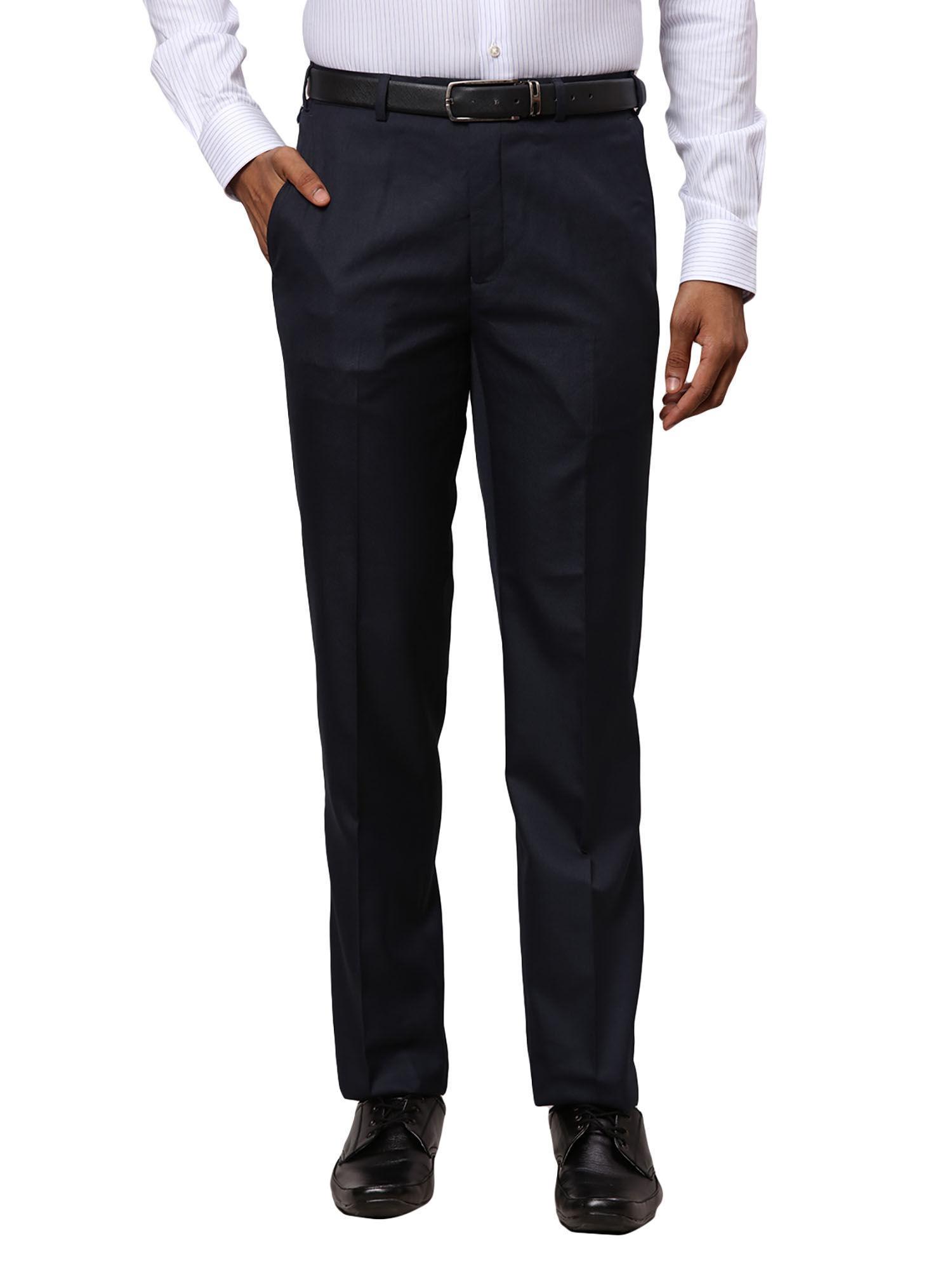 comfortable fit solid blue trouser