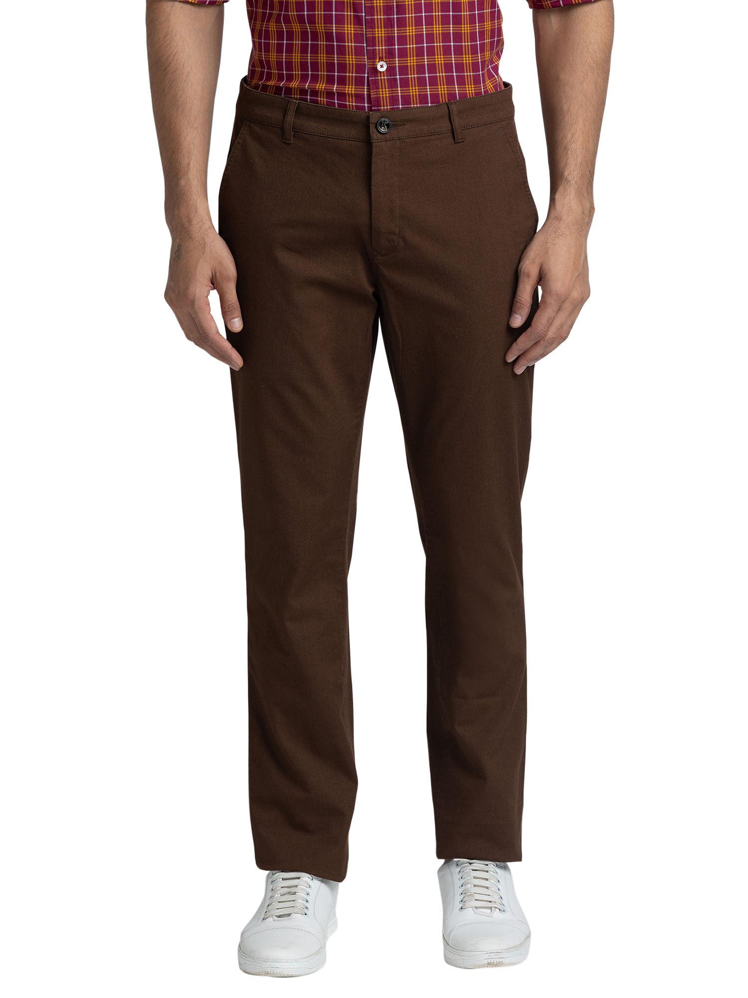 comfortable fit solid brown casual trouser