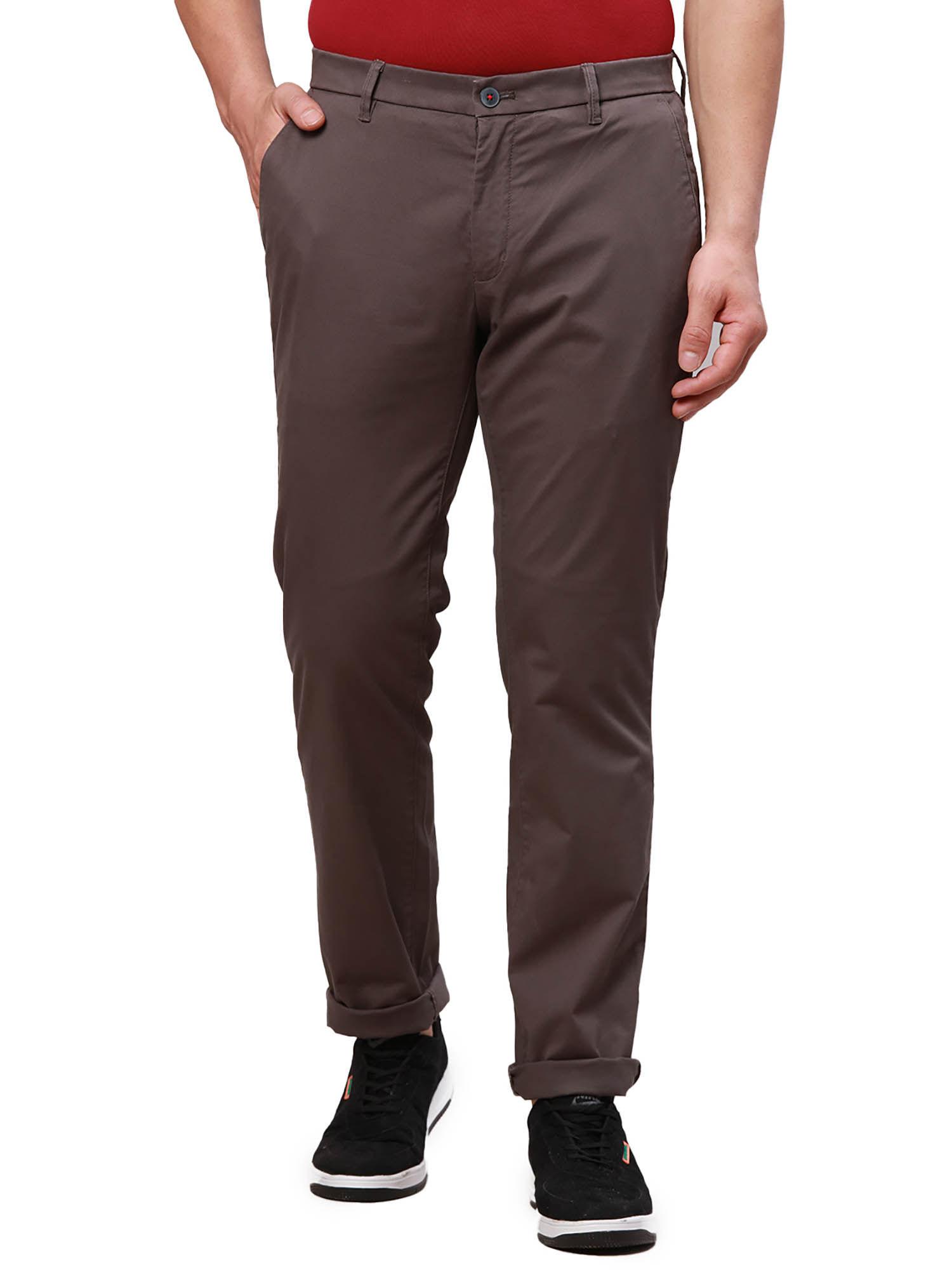 comfortable fit solid brown trouser