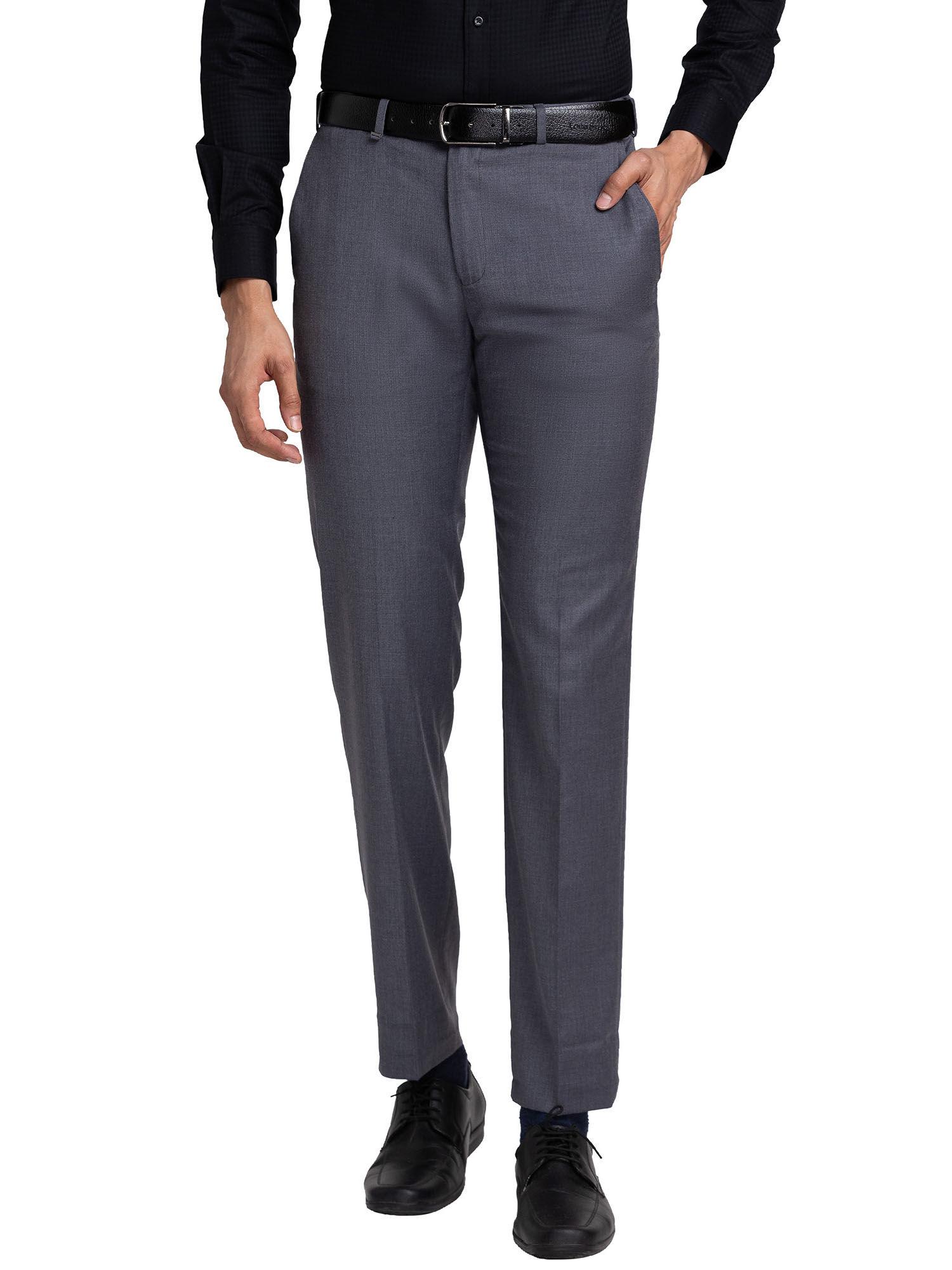 comfortable fit solid grey trouser