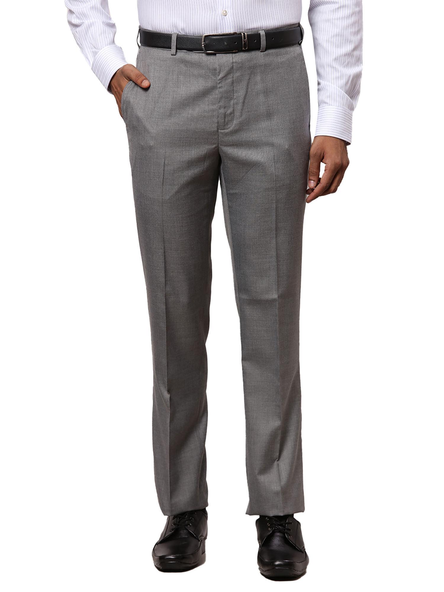 comfortable fit solid grey trouser