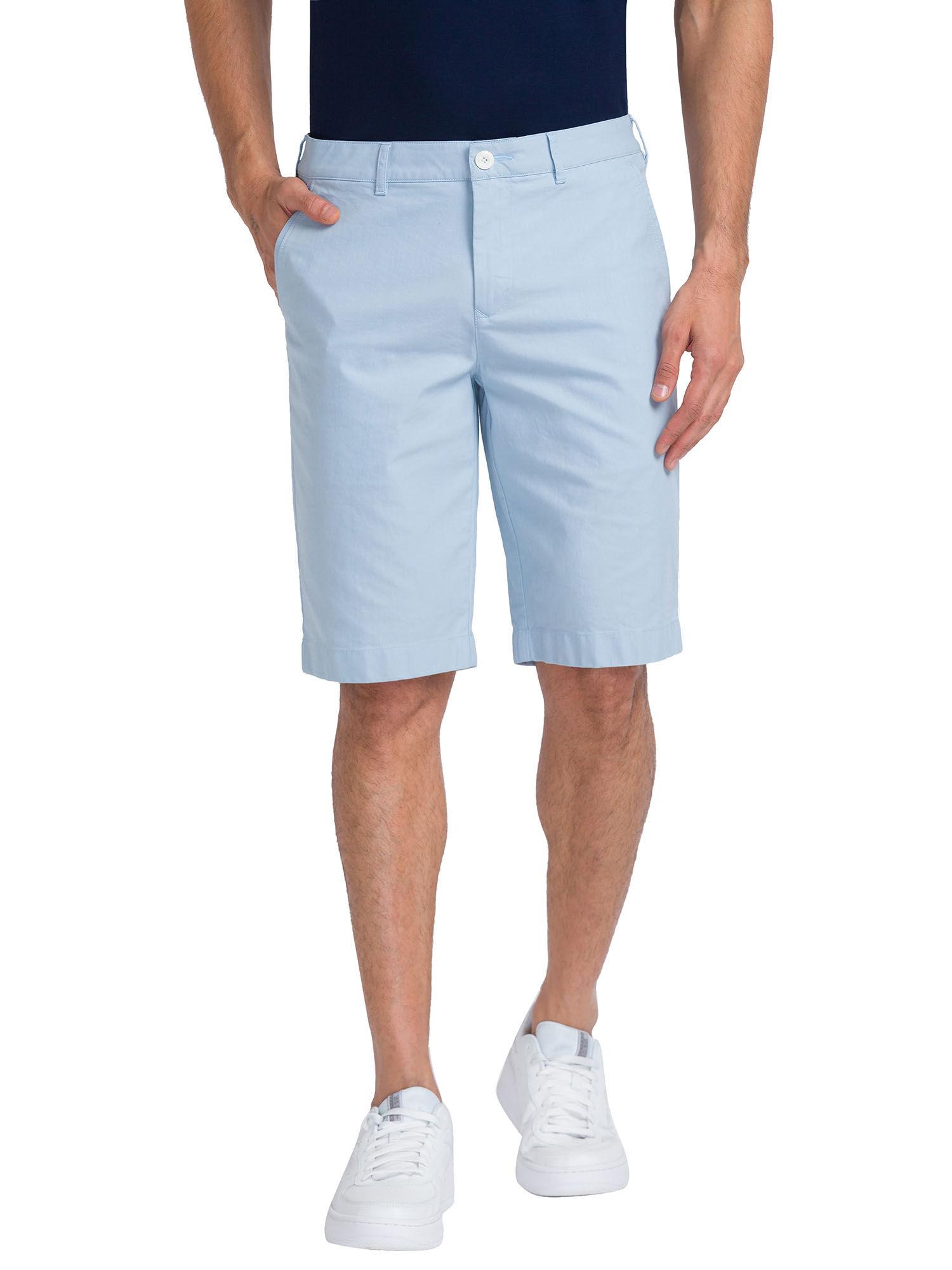 comfortable fit solid medium blue shorts
