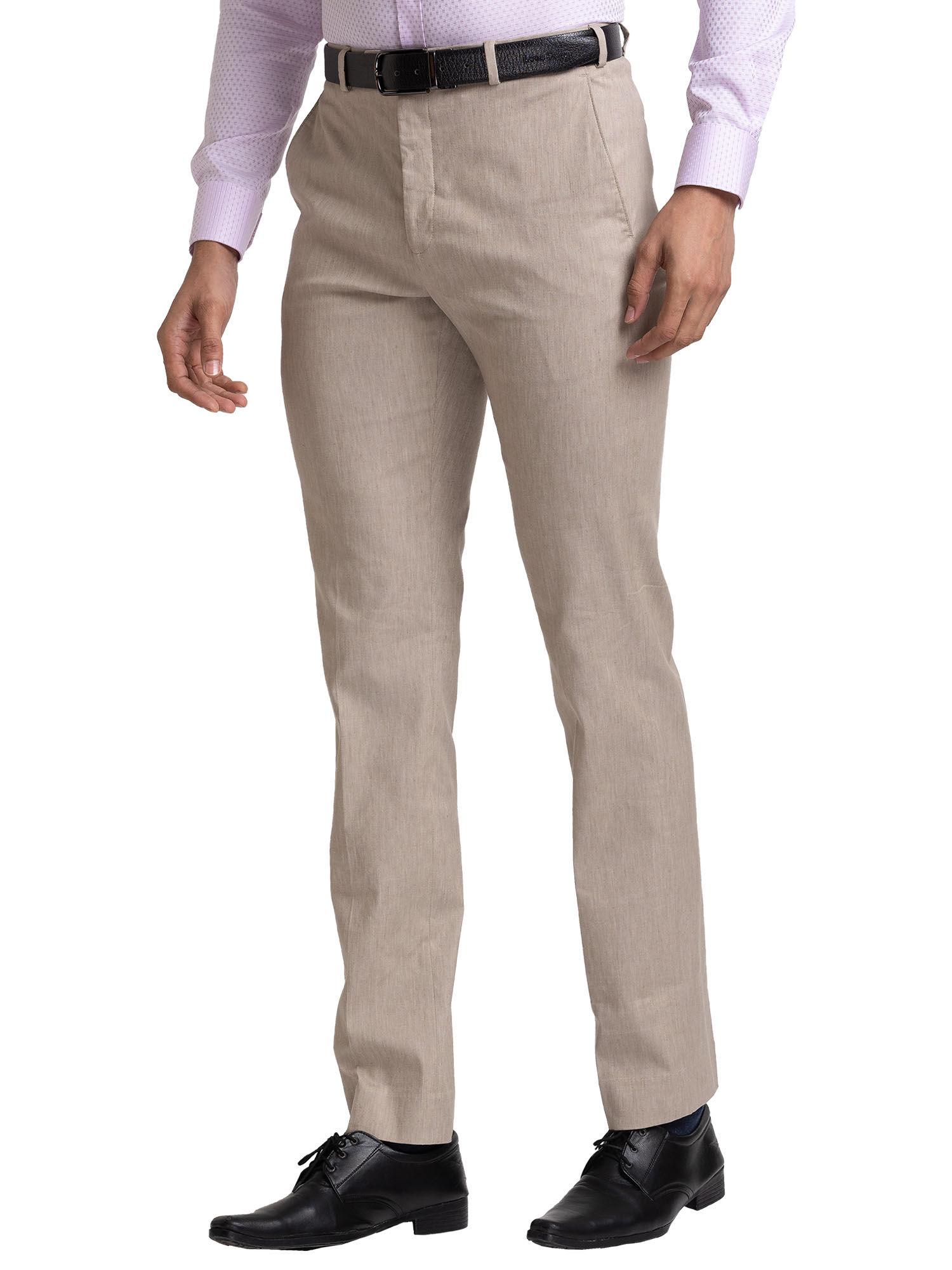 comfortable fit solid medium fawn trouser