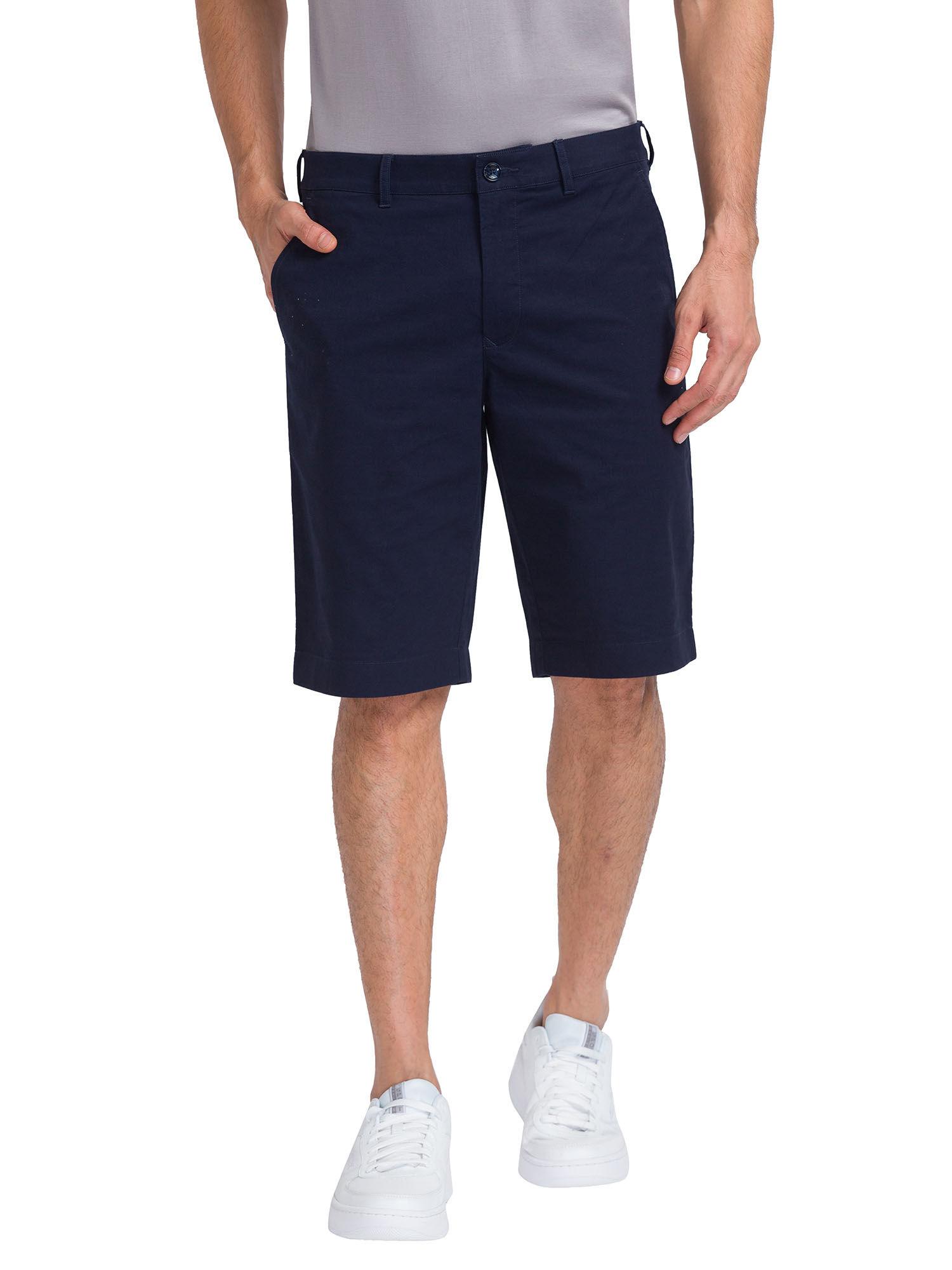 comfortable fit solid navy blue shorts