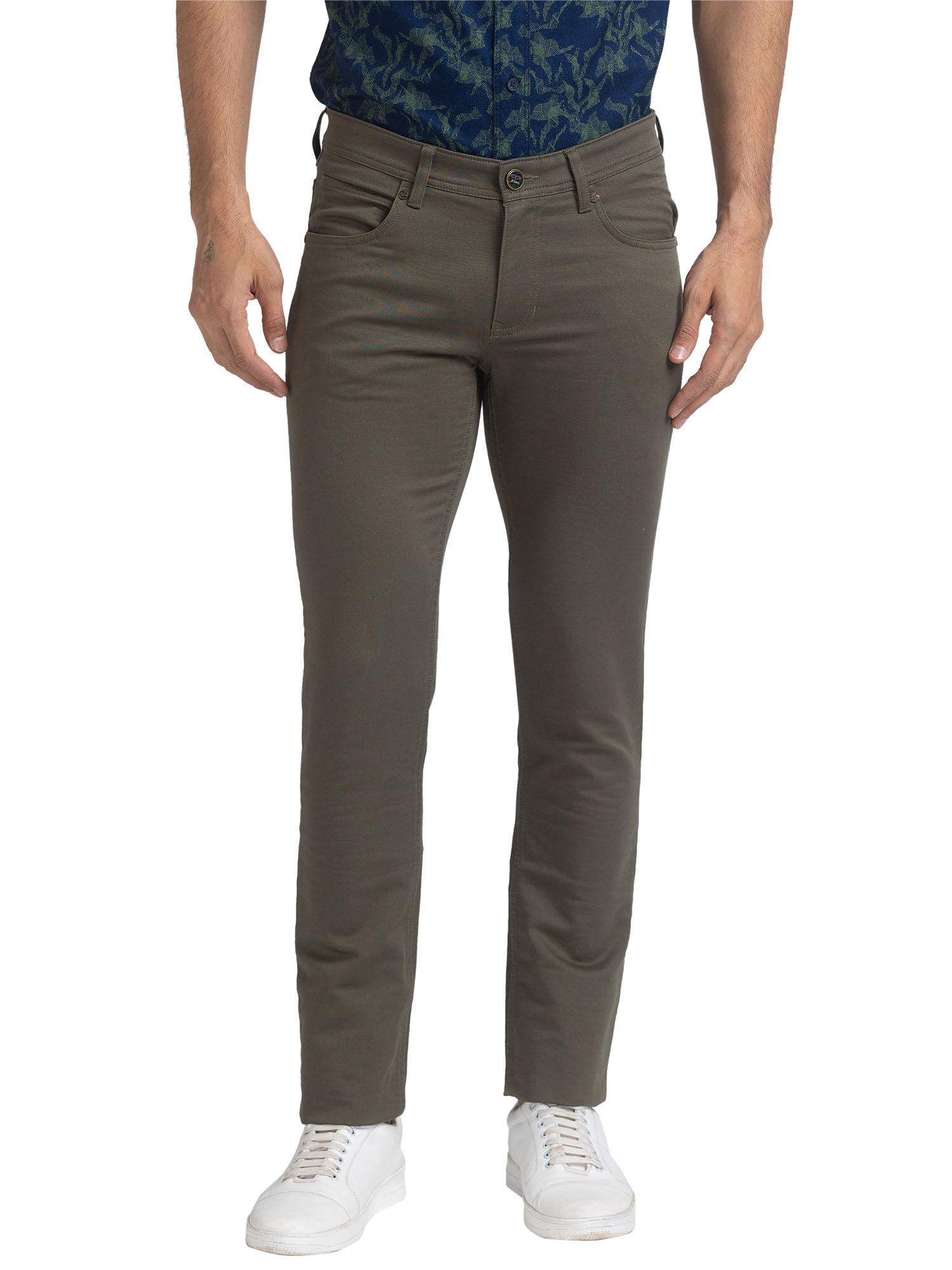 comfortable fit solid olive casual trouser