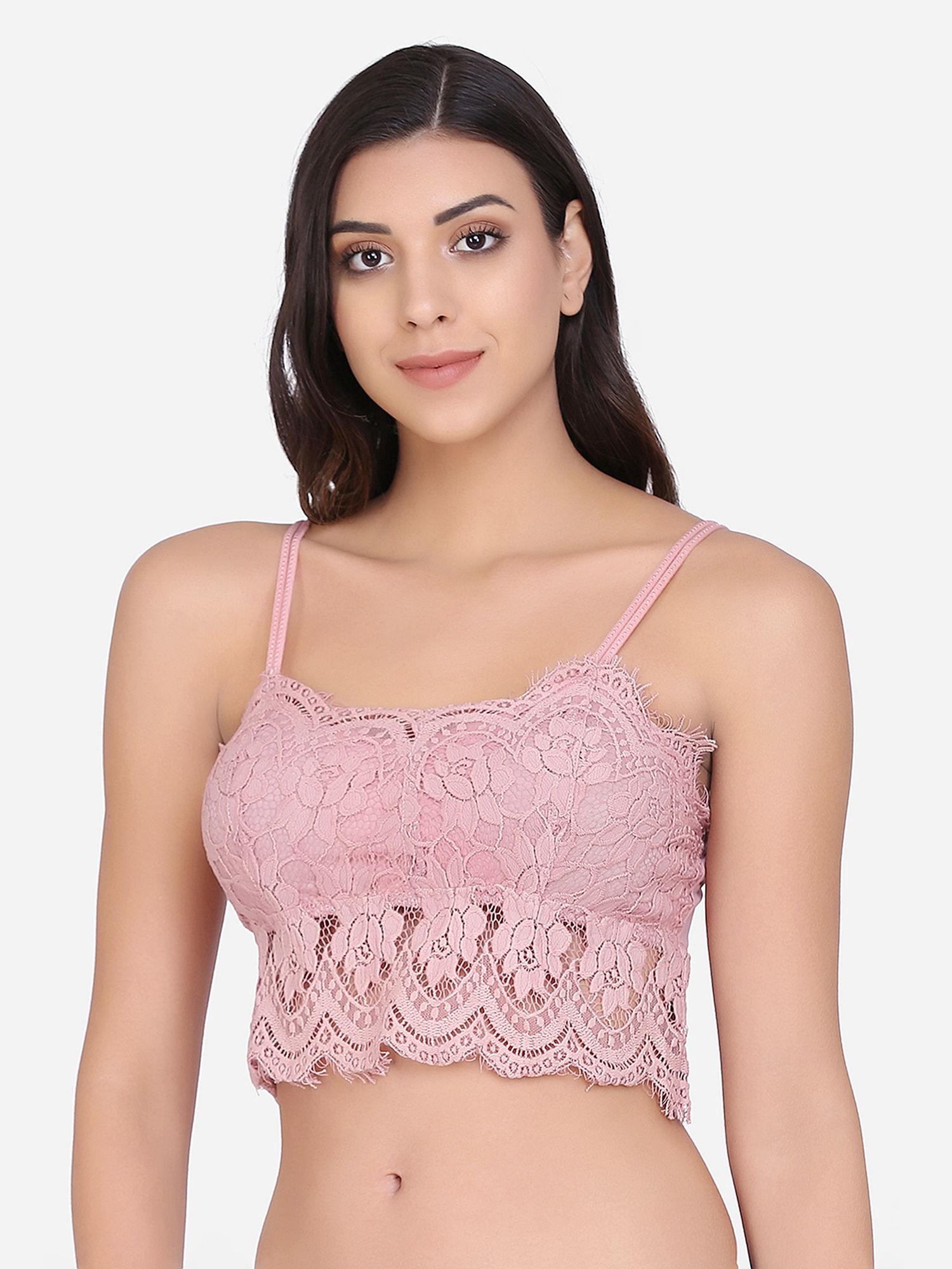 comfortable lace non wired non padded medium coverage stretchable bralette - pink