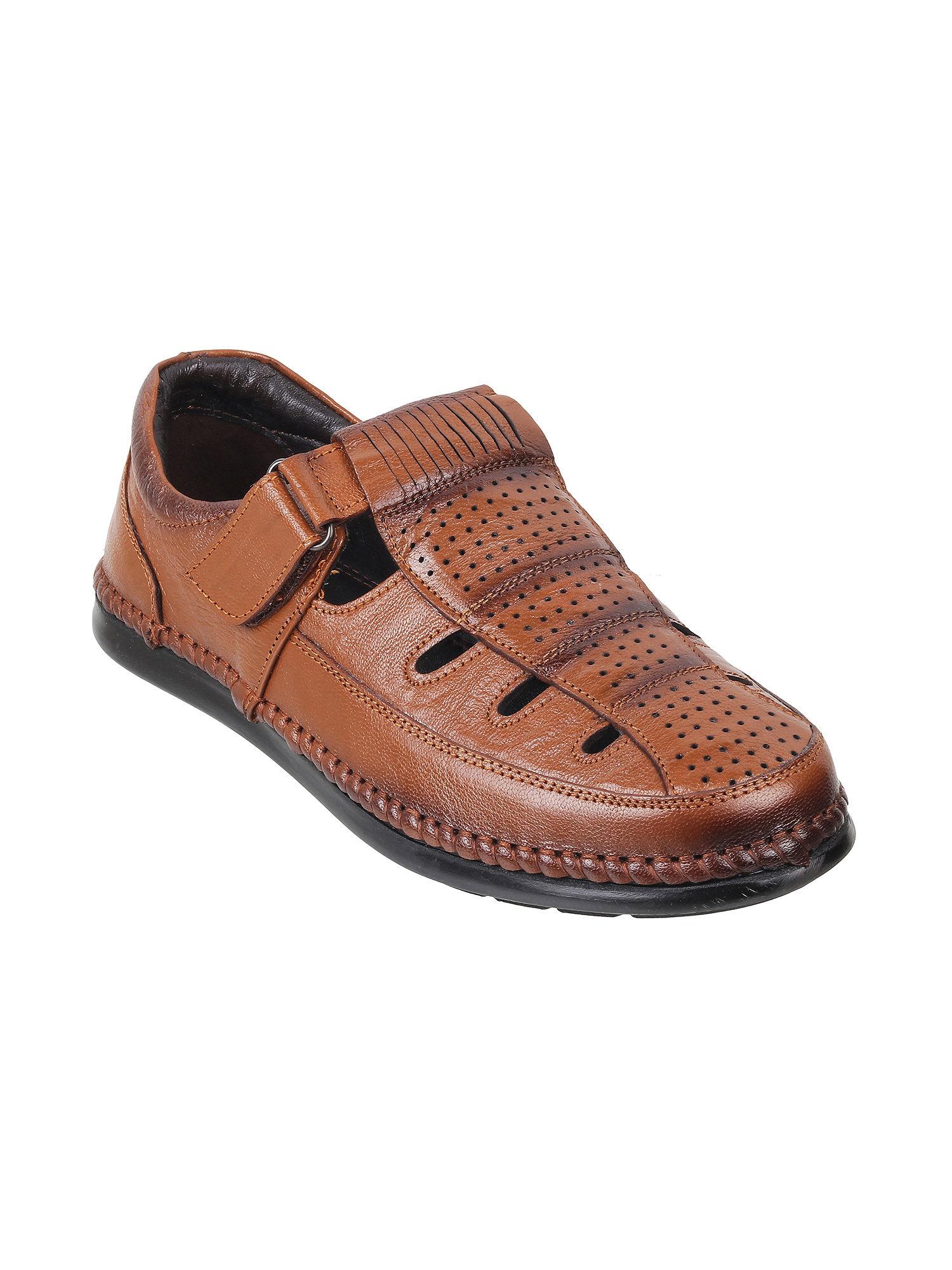 comfortable men leather tan sandals