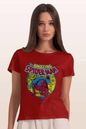 comic spidey round neck womens t-shirt - red