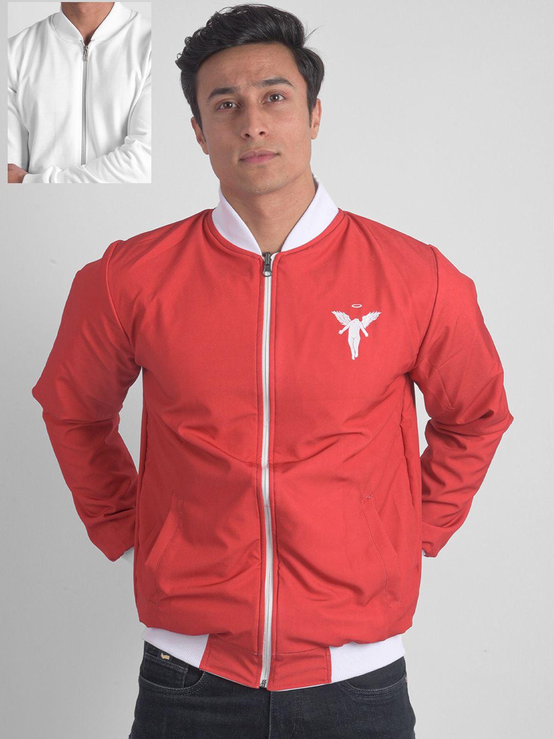 comicsense men white red reversible bomber jacket