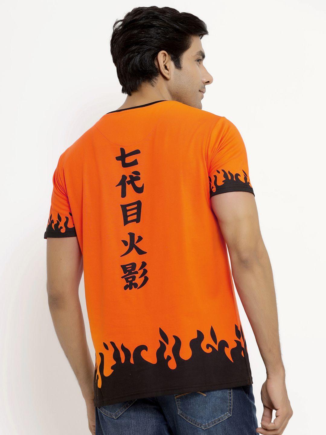 comicsense men orange naruto anime 7th hokage printed bio finish pure cotton t-shirt