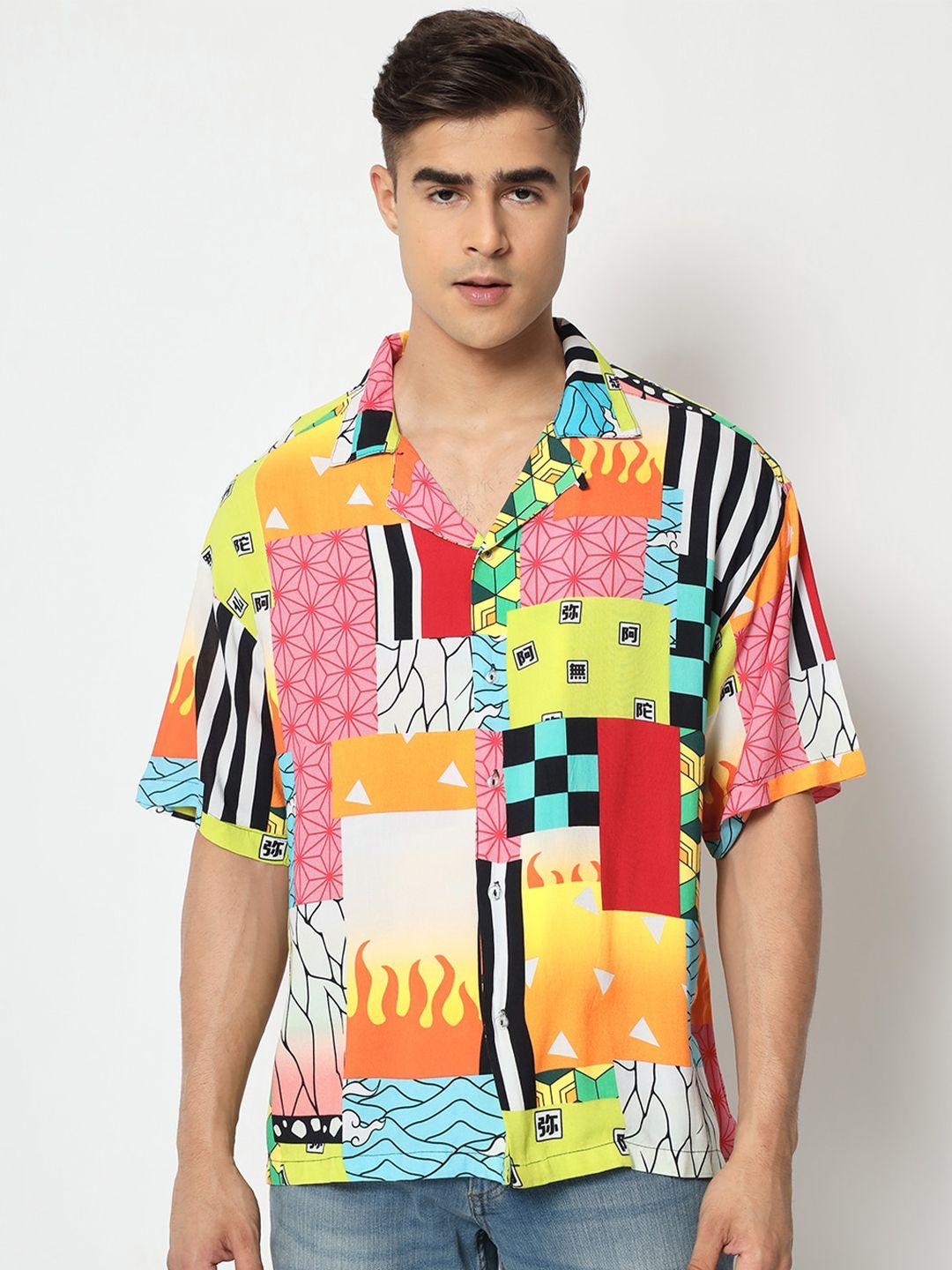 comicsense relaxed boxy fit abstract printed oversized shirt