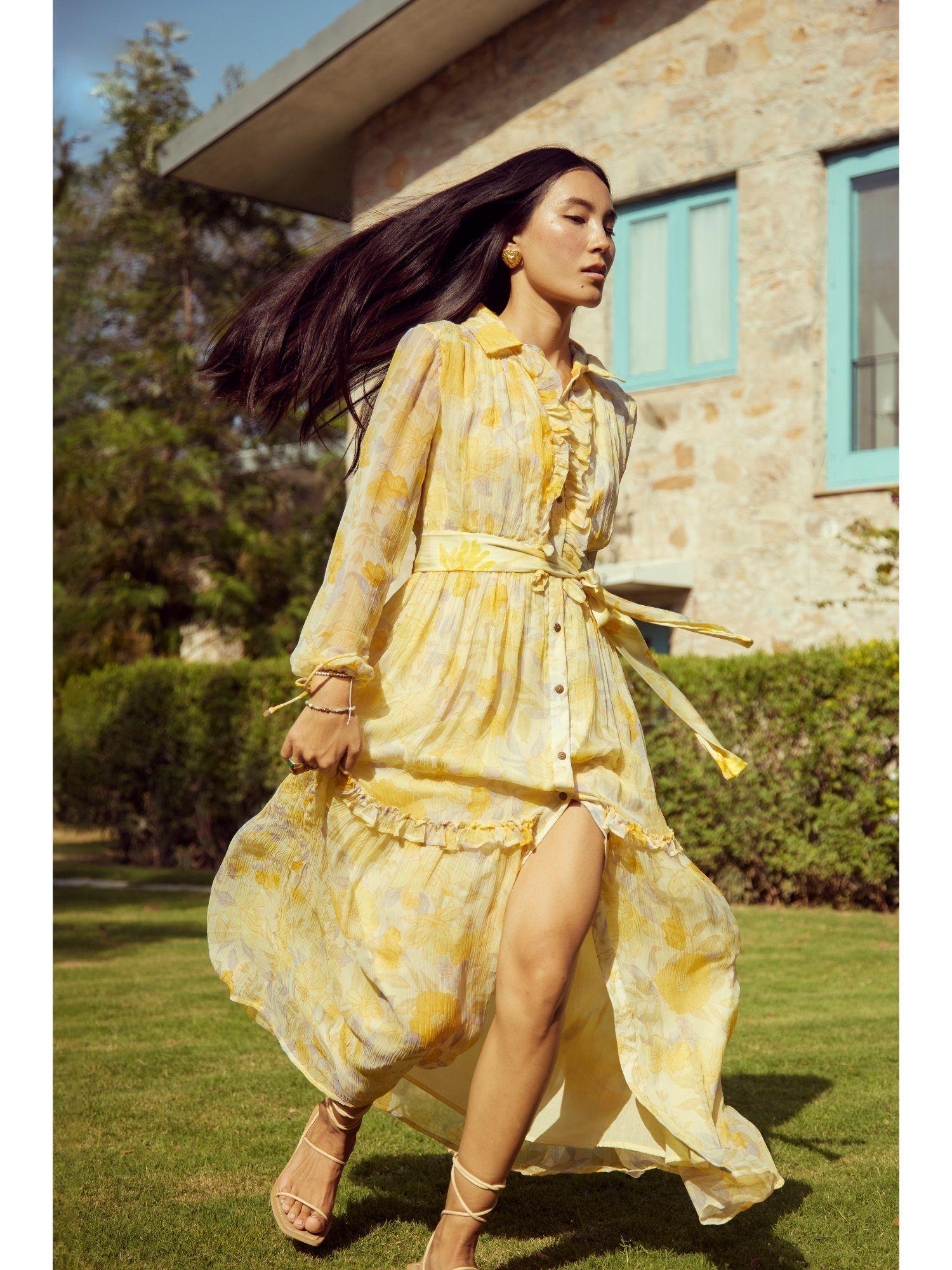 como yellow floral printed maxi dress (set of 2)