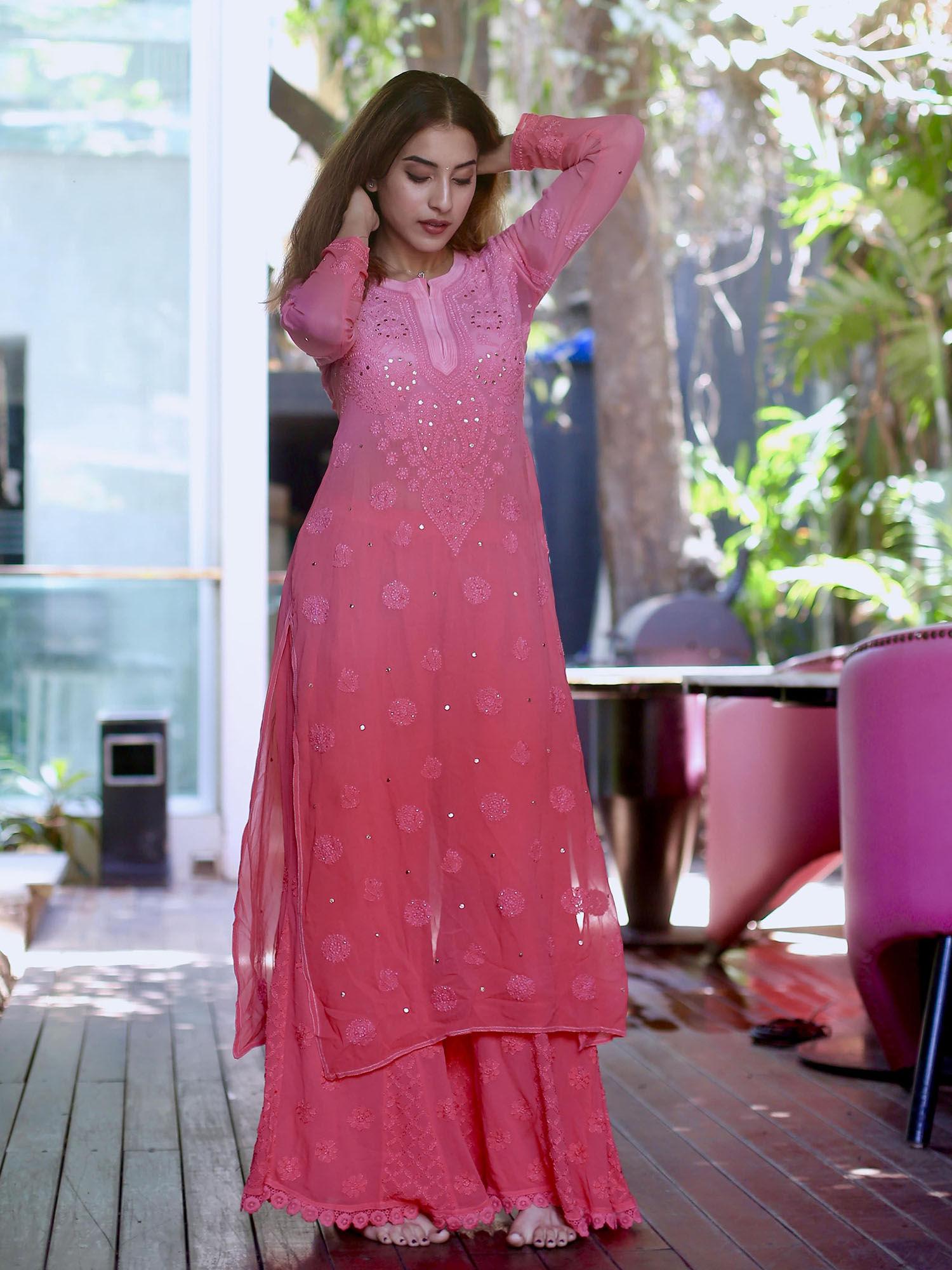 conch shell pink ombré chikankari kurta