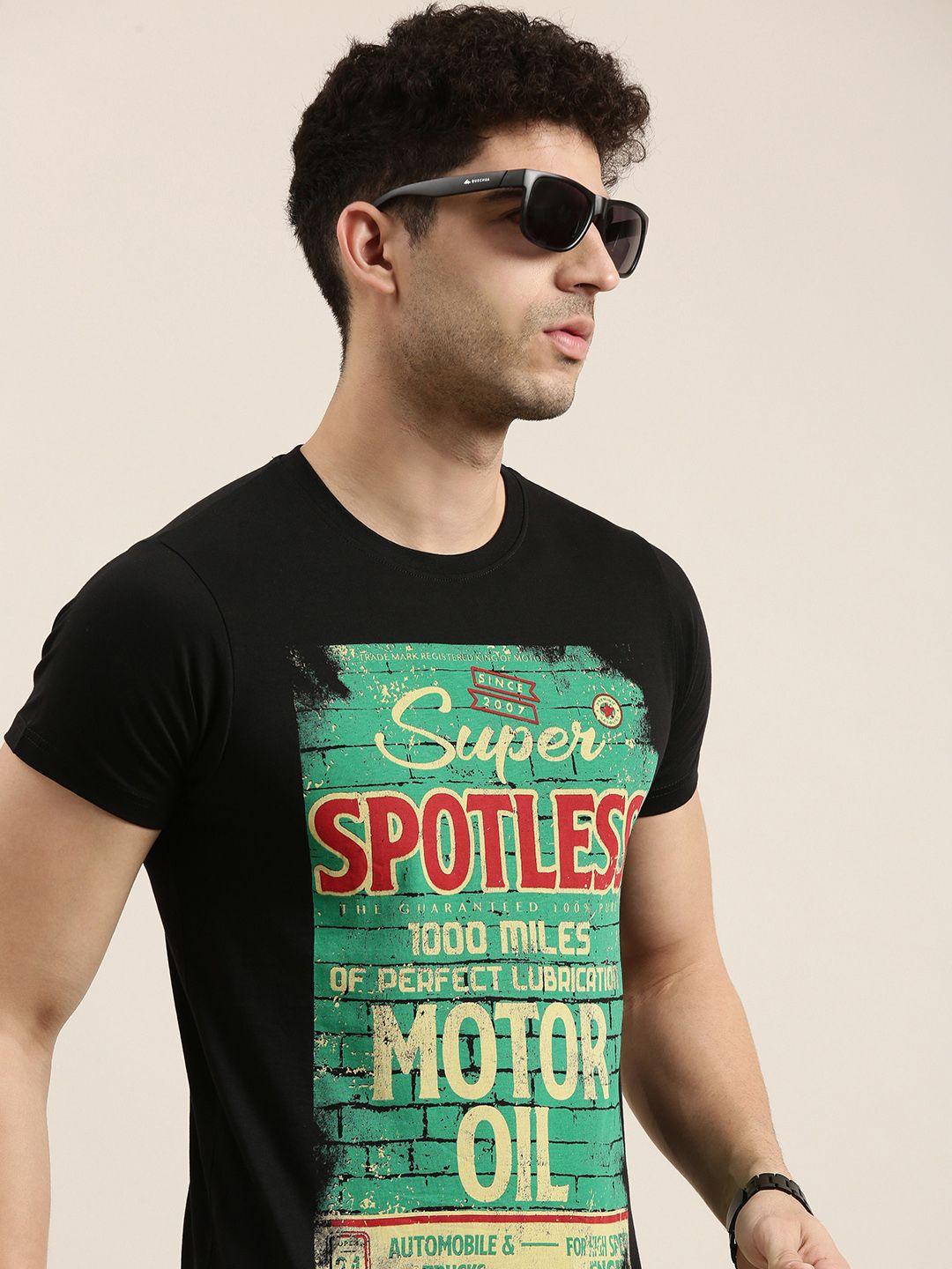 conditions apply men black  green printed round neck pure cotton t-shirt