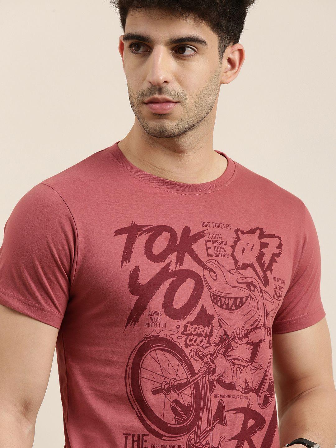 conditions apply men pink printed round neck pure cotton t-shirt