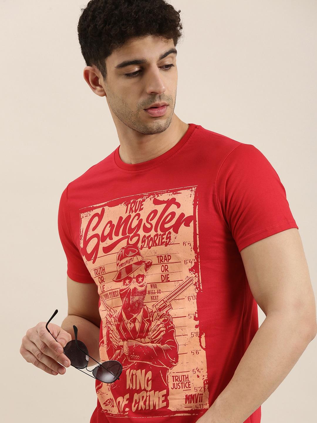 conditions apply men red  pink printed round neck pure cotton t-shirt