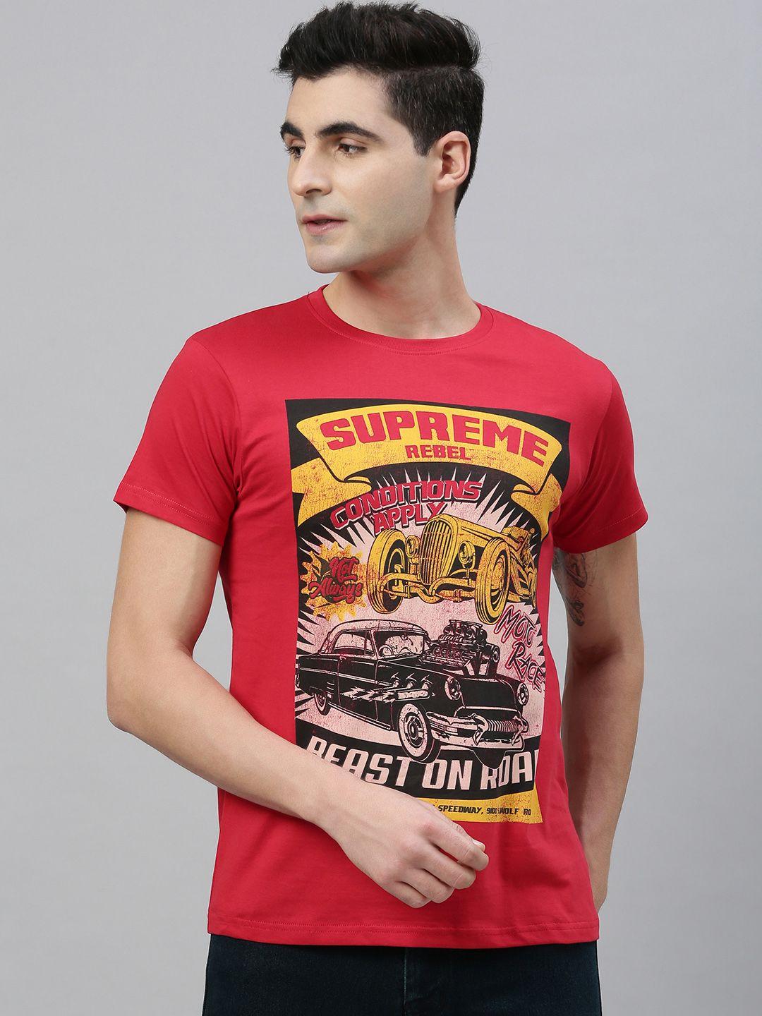 conditions apply men red printed round neck t-shirt