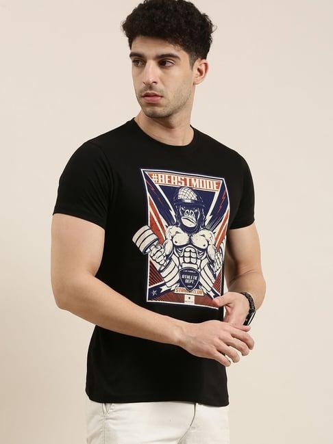 conditions apply black cotton regular fit printed t-shirt