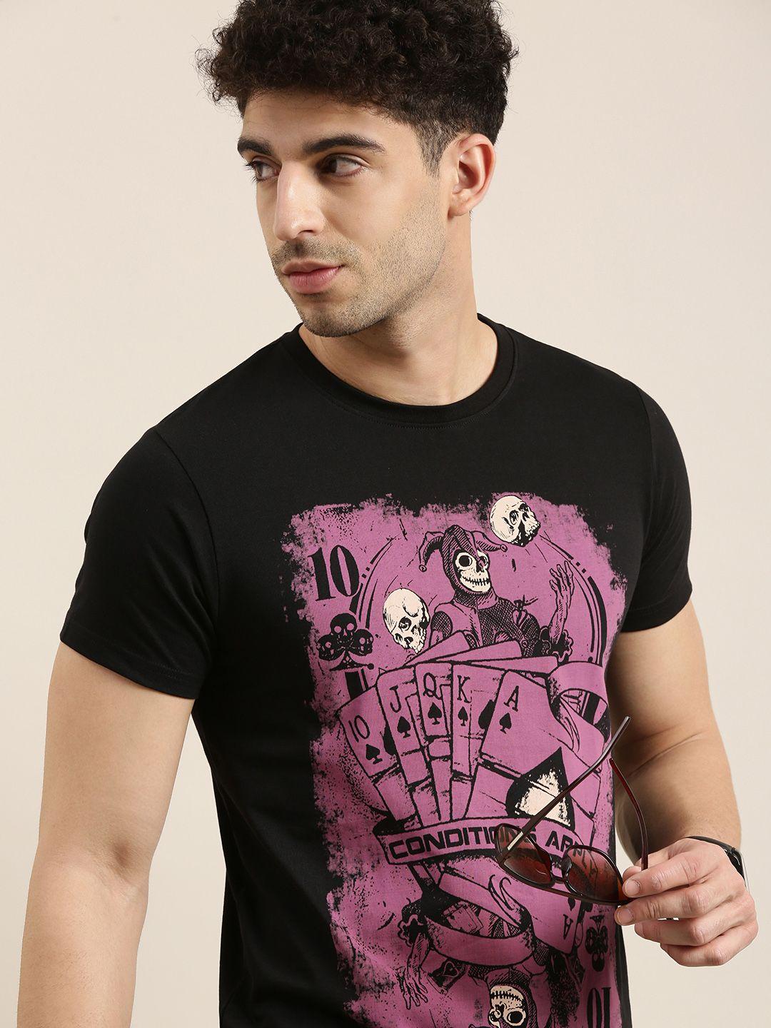 conditions apply men black printed round neck t-shirt