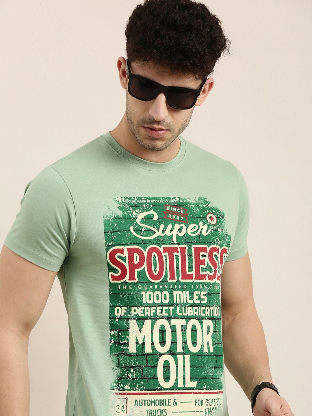 conditions apply men green printed round neck pure cotton t-shirt