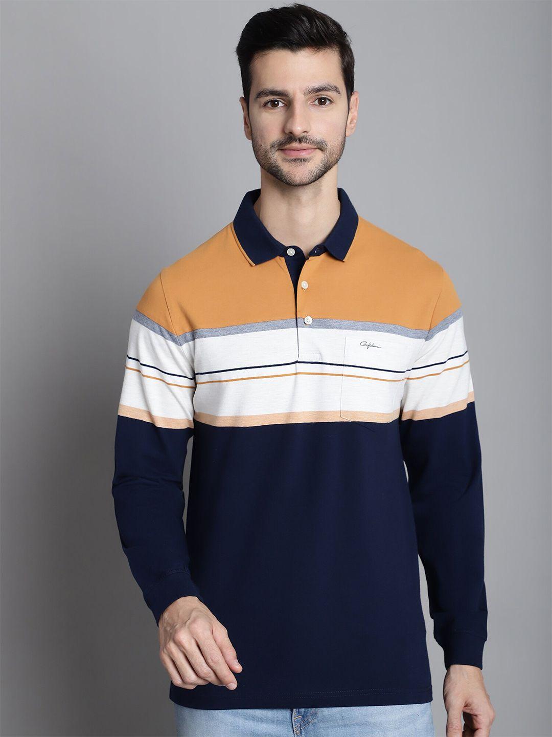 confidence colourblocked polo collar long sleeves cotton t-shirt