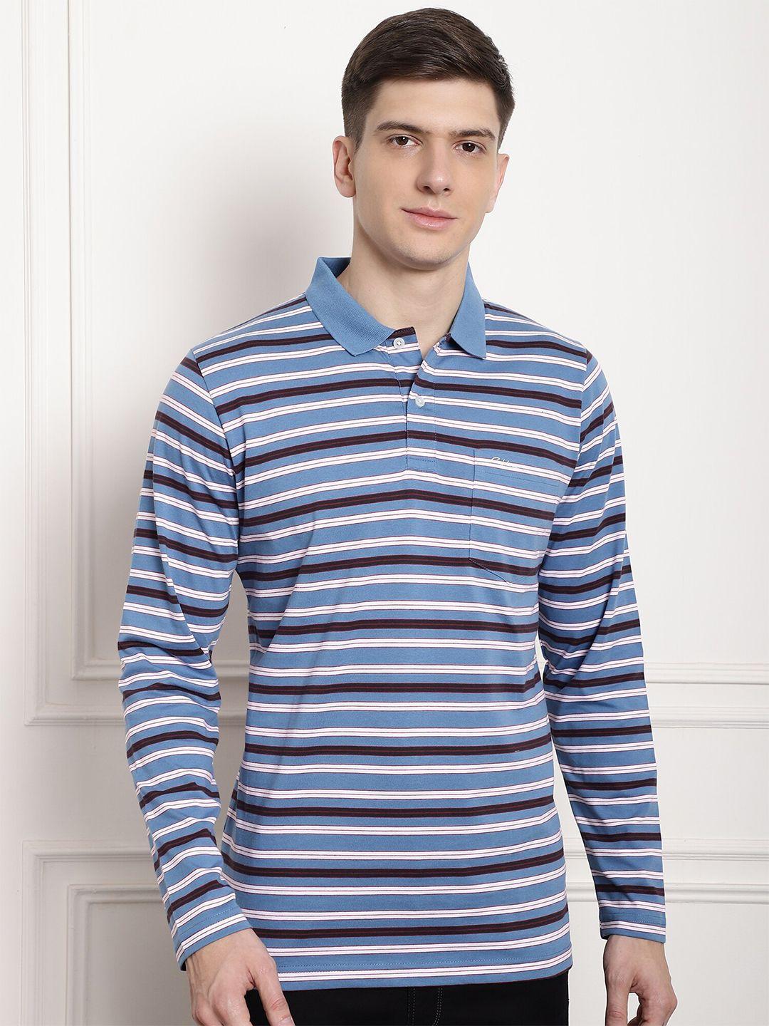 confidence horizontal striped polo collar cotton t-shirt