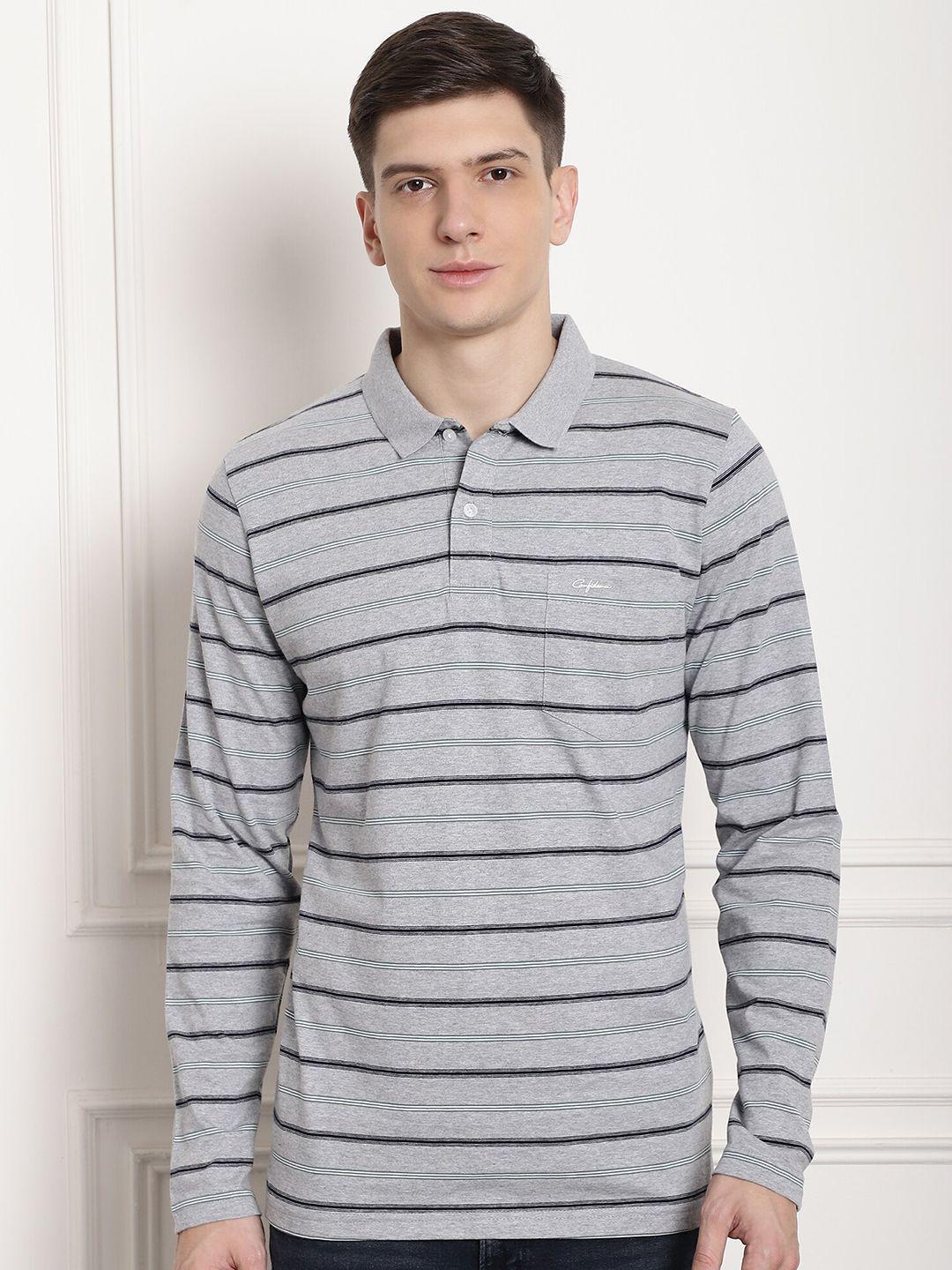 confidence men grey striped polo collar t-shirt