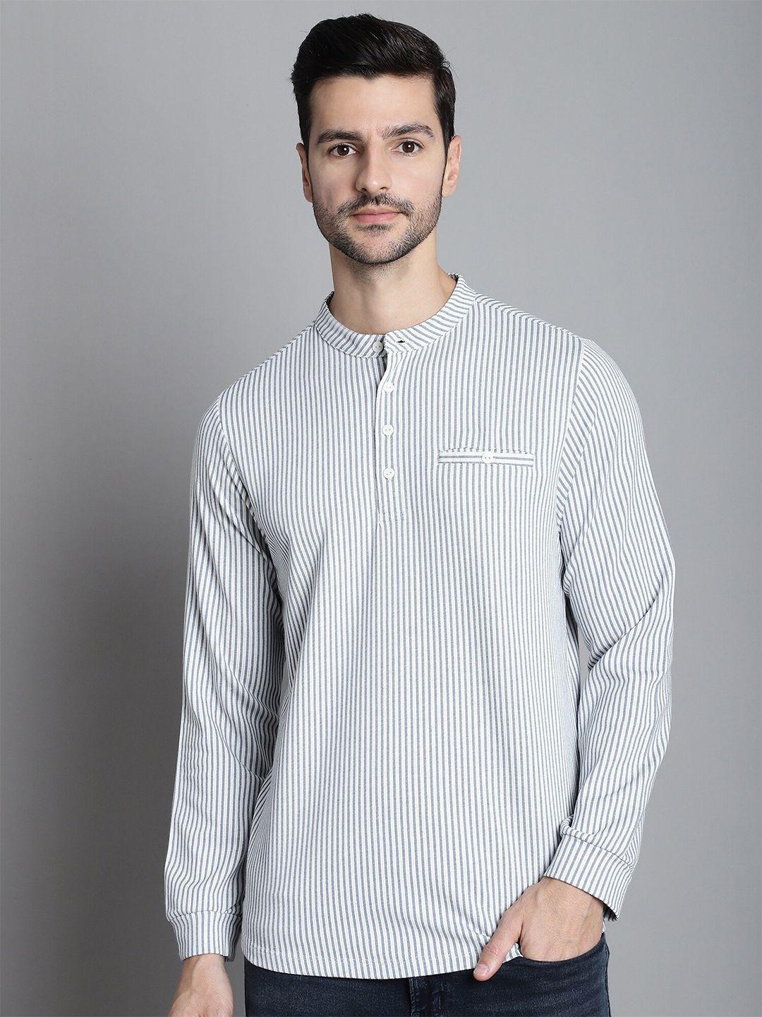 confidence striped mandarin collar cotton t-shirt