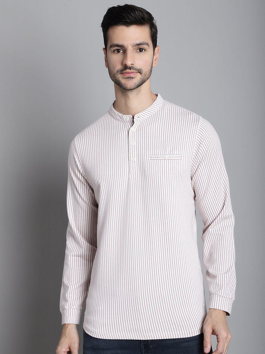 confidence striped mandarin collar long sleeves cotton t-shirt